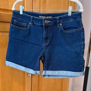 Michael Kors Dark Blue Roll-Cuff Denim Shorts 5in inseam